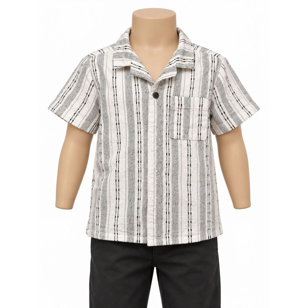Cat & Jack Toddler Boys 5T Striped Button Down Shirt White Black Short Sleeve